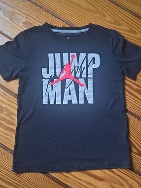 Jordan Black T-Shirt with Red Jumpman and Gray Graphic Kids Medium